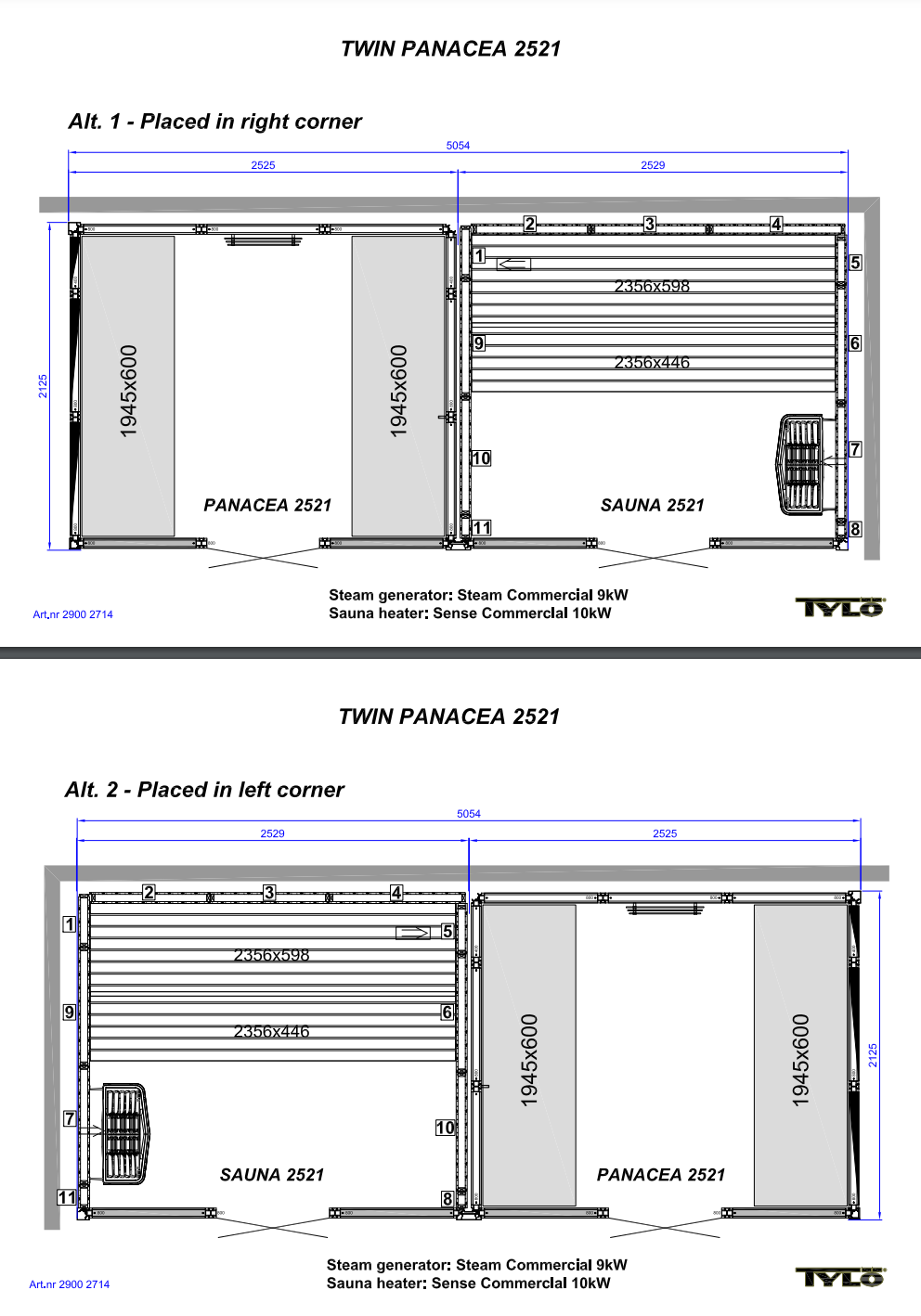 Tylo Panacea Twin 2521 - Dual Sauna Steam